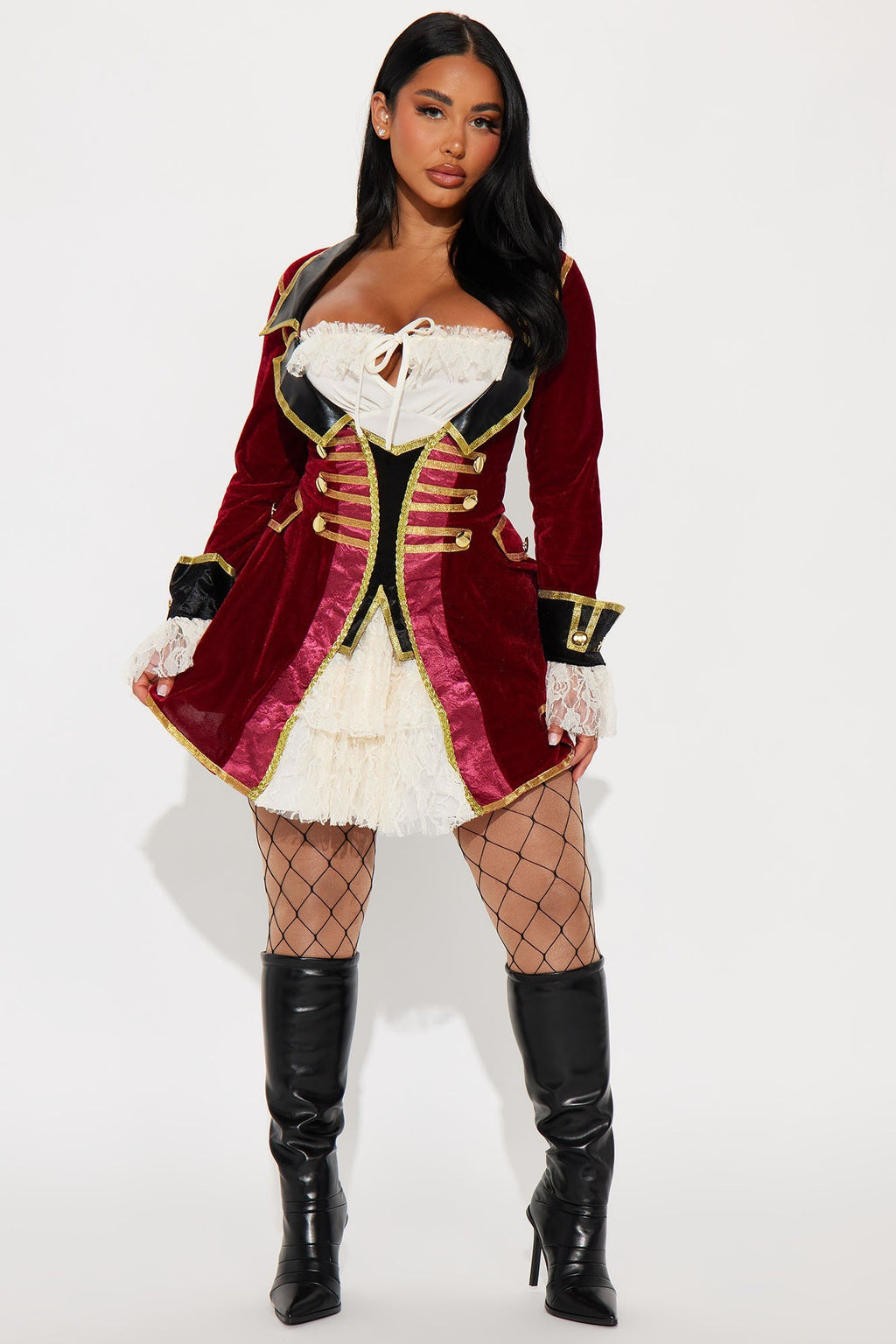 Vestido de disfraz de capitana pirata sexy de una pieza – combinación roja