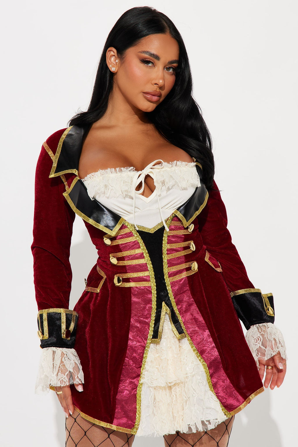 Vestido de disfraz de capitana pirata sexy de una pieza – combinación roja