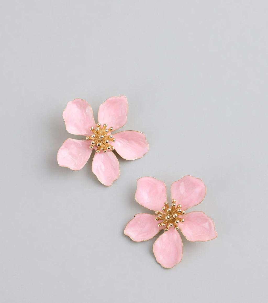 Pendientes de botón florales Bloom Babe – Joyería floral elegante para el día a día