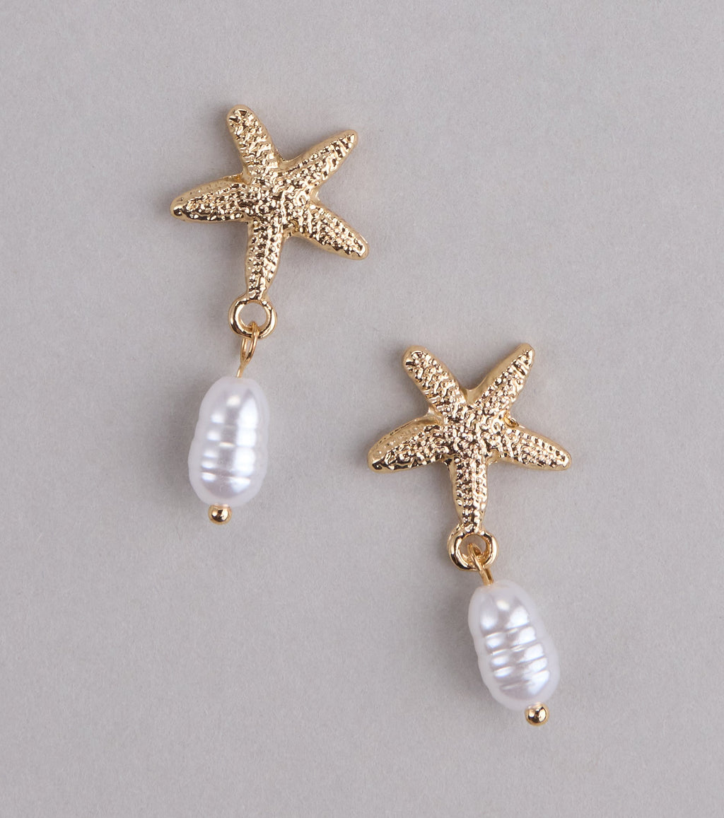 Pendientes colgantes Coastal Crush con estrellas de mar y perlas – Joyería elegante inspirada en la playa