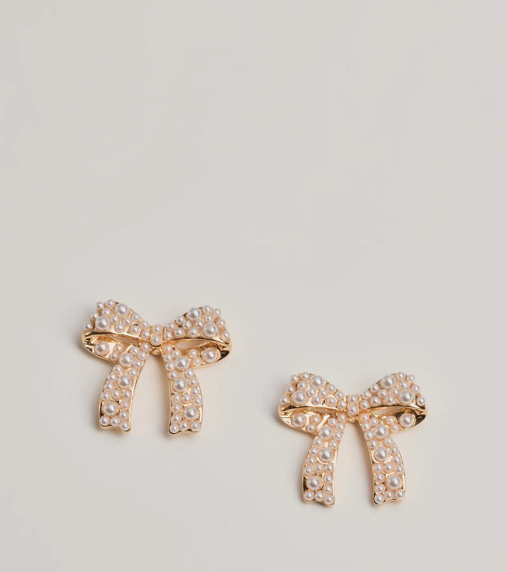 Pendientes de lazo con perlas de imitación, elegantes y encantadores