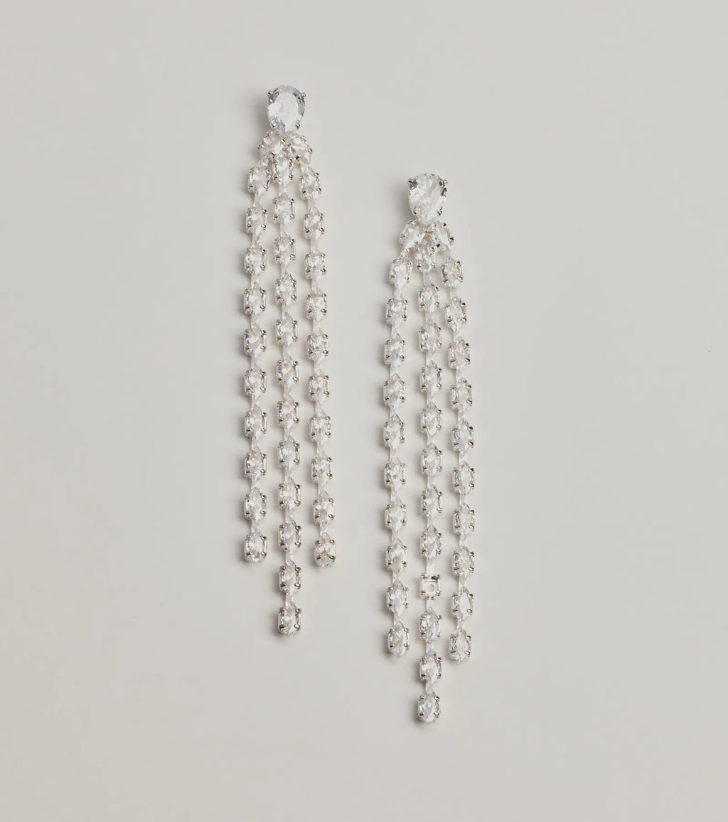 Pendientes colgantes con flecos de circonita cúbica brillante Starlit Beauty