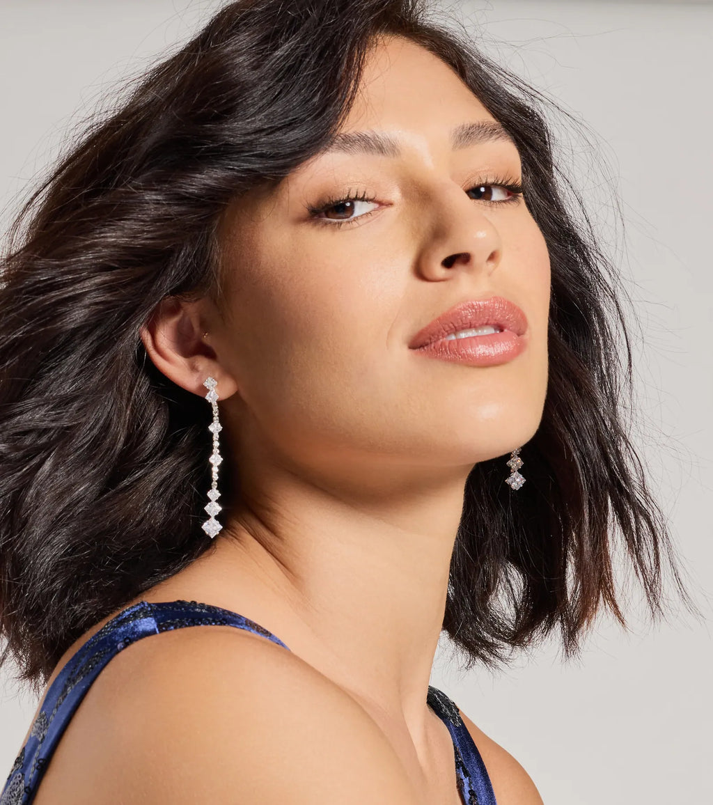 Pendientes lineales colgantes con strass brillantes Dazzling Vibes