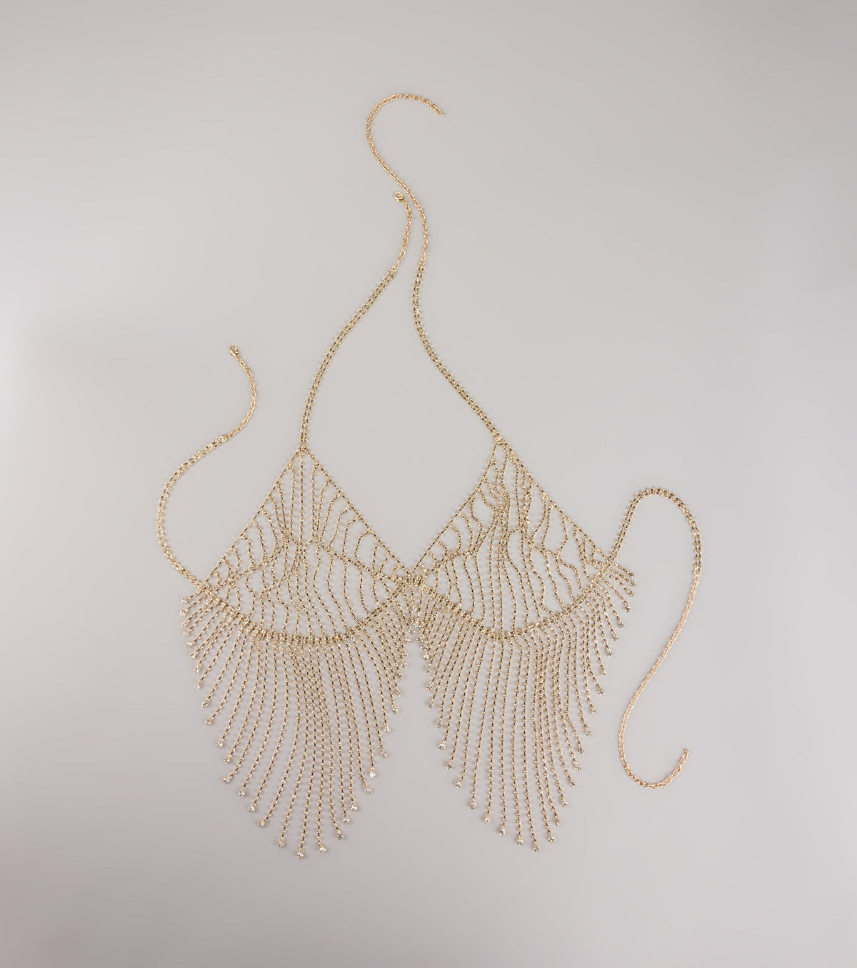 Collar de cadena para sujetador con pedrería Goddess Drip – Accesorio glamuroso de joyería corporal