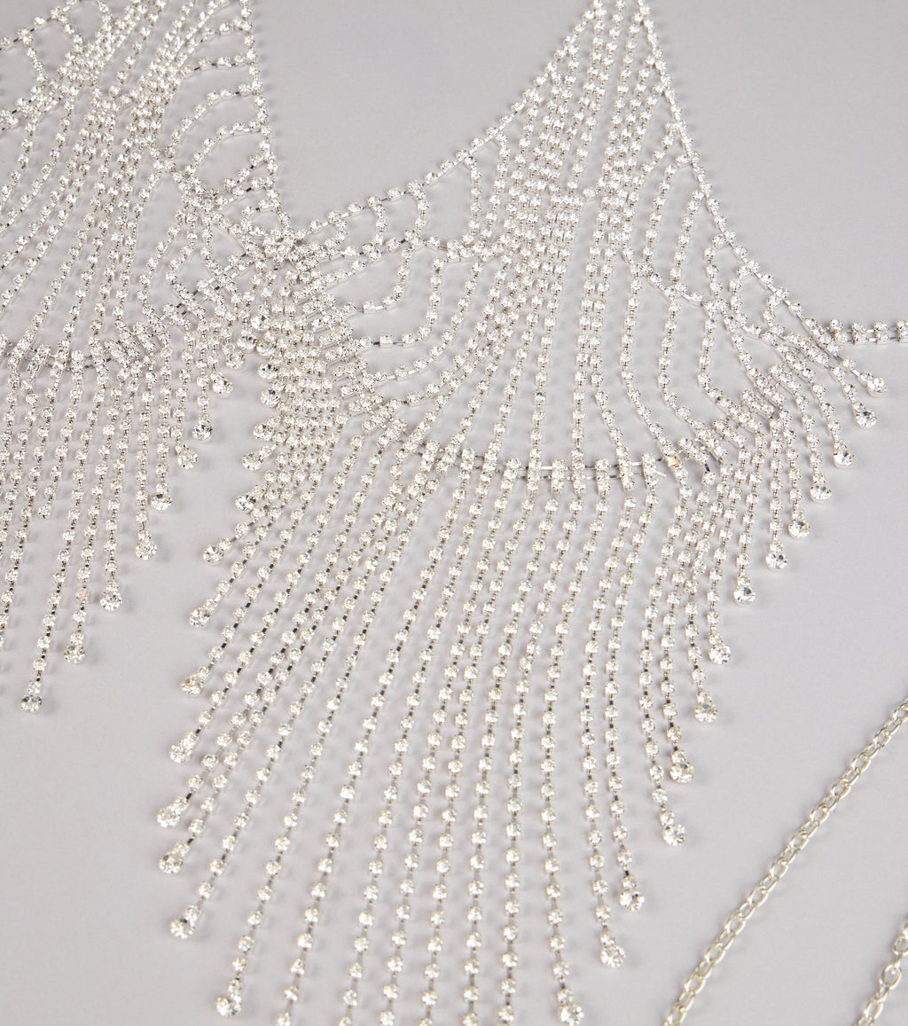 Collar de cadena para sujetador con pedrería Goddess Drip – Accesorio glamuroso de joyería corporal