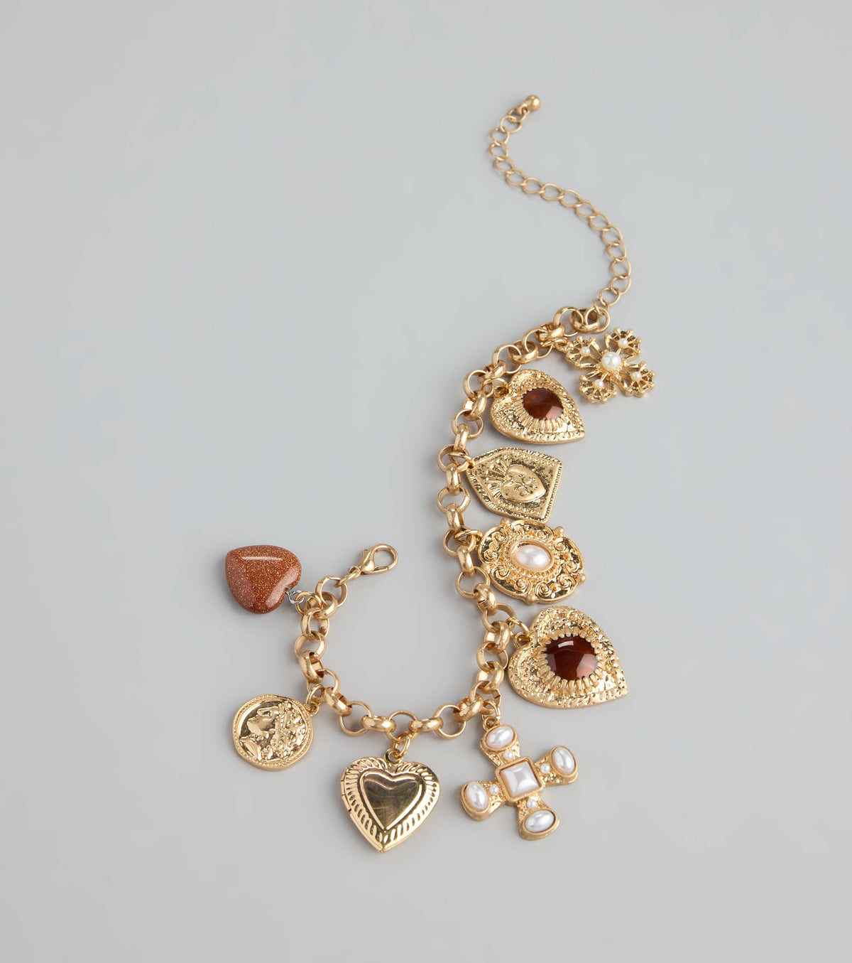Pulsera elegante de cadena con dijes y cierre seguro
