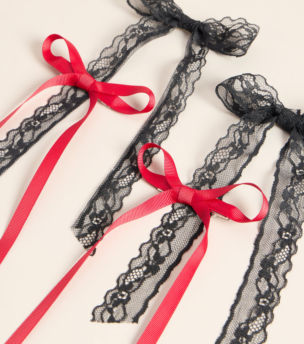 Encantador set de lazos para el cabello de encaje y cinta: un toque elegante para tus accesorios de uso diario