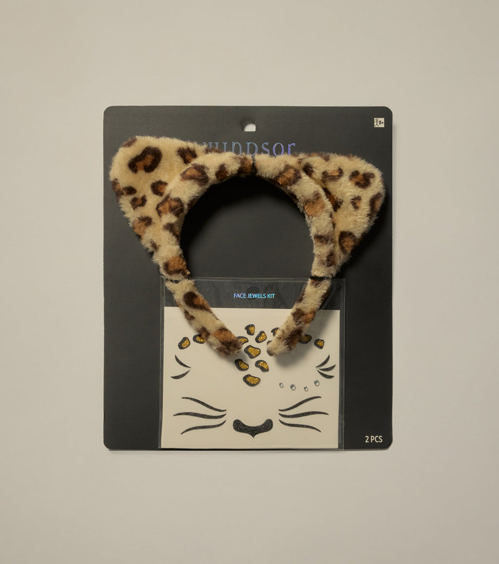 Set de maquillaje artístico facial y orejas de leopardo feroz