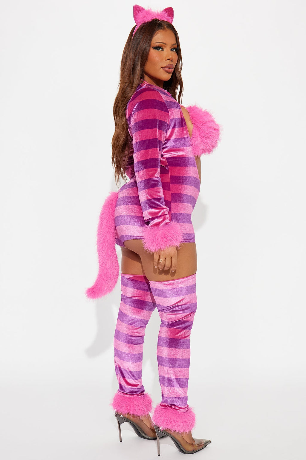 Set de disfraz sexy de 4 piezas del Gato de Cheshire del País de las Maravillas – combinación rosa
