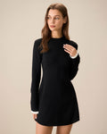 Vestido mini de suéter negro de manga larga en contraste