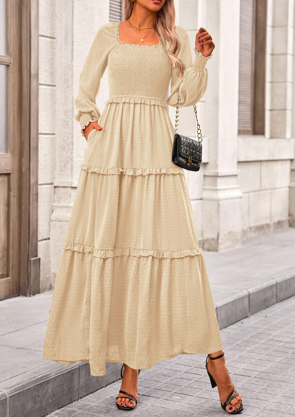 Vestido largo de plumetis