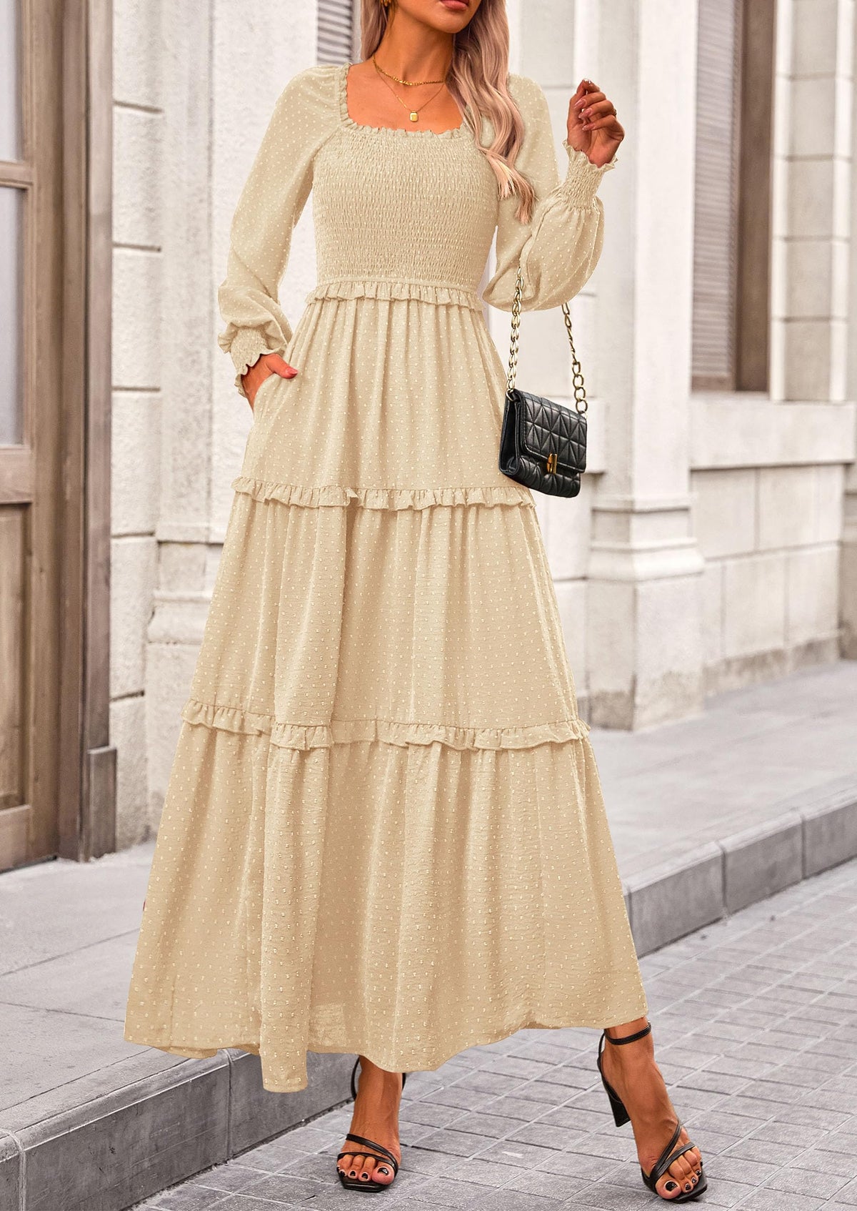 Vestido largo de plumetis