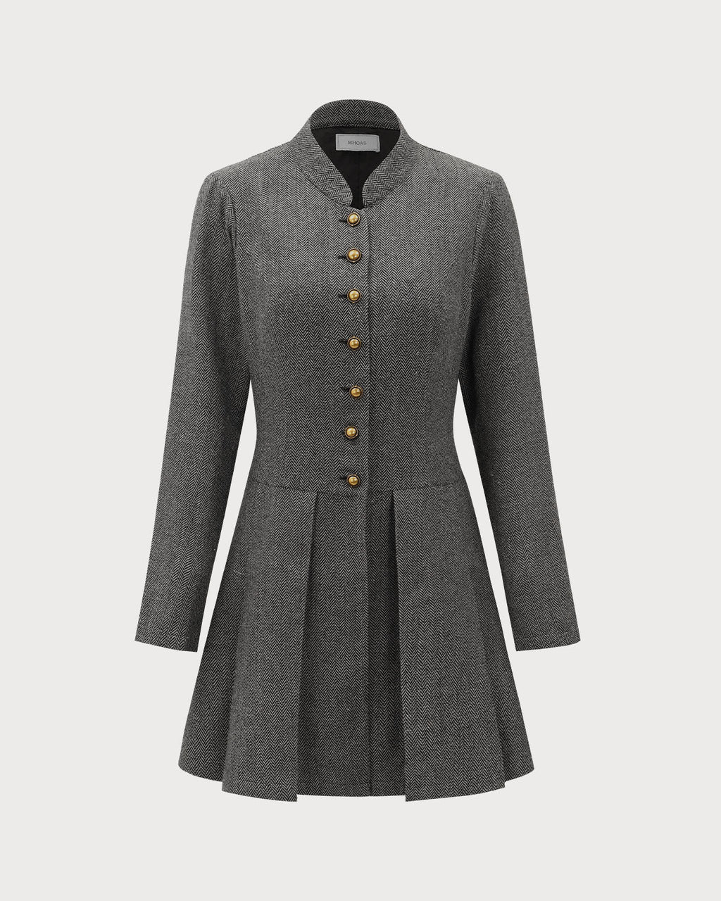 Vestido mini gris elegante, plisado y con botones delanteros