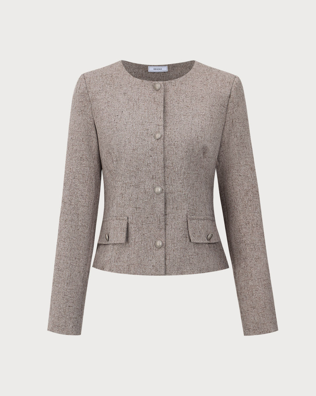 Chaqueta caqui de cuello redondo y botonadura sencilla