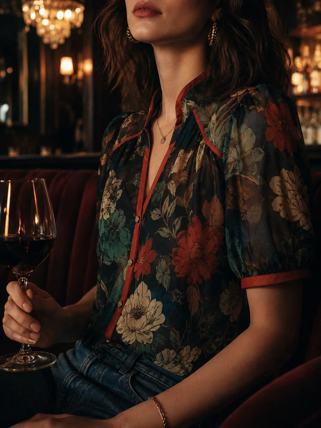Blusa vintage con estampado botánico