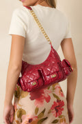 Bolso de mano chic rojo de cuero acolchado