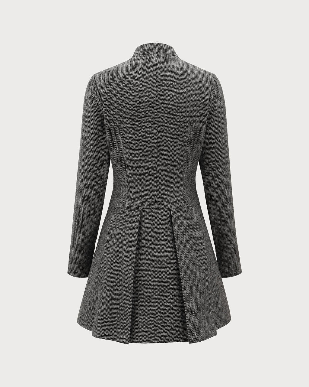 Vestido mini gris elegante, plisado y con botones delanteros