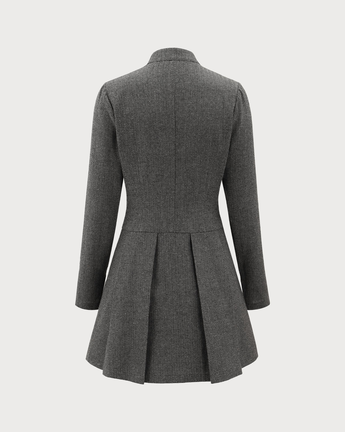 Vestido mini gris elegante, plisado y con botones delanteros