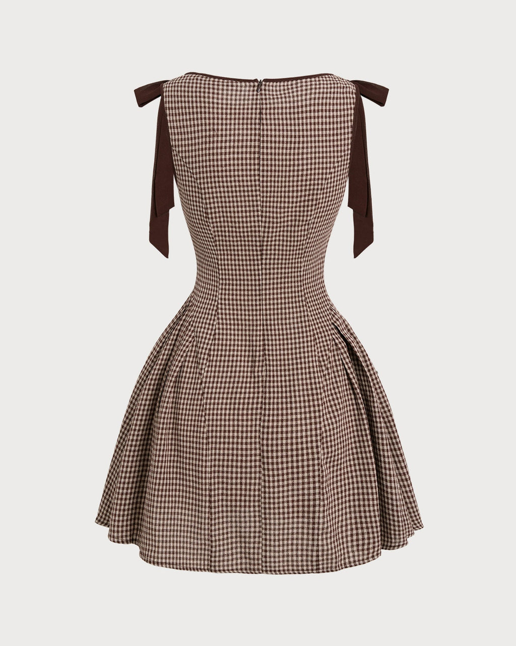 Vestido mini de cuadros vichy marrón con tirantes ajustables de lazo