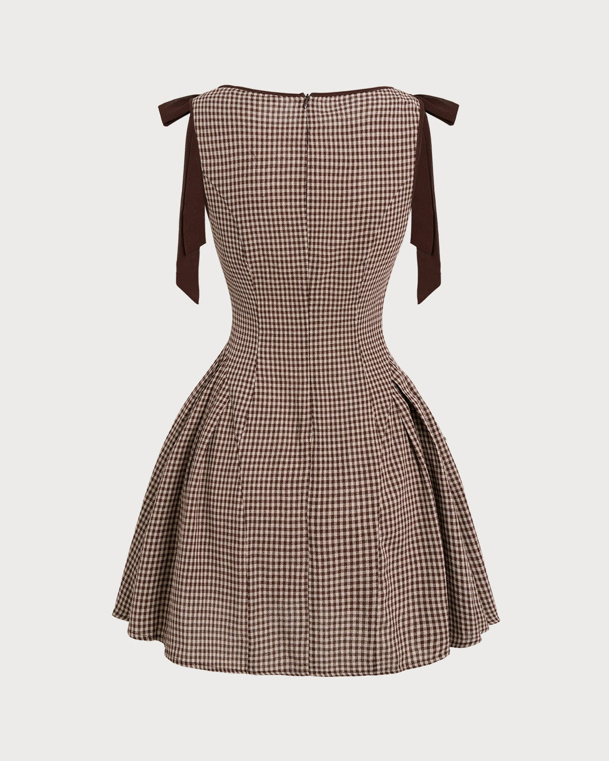 Vestido mini de cuadros vichy marrón con tirantes ajustables de lazo