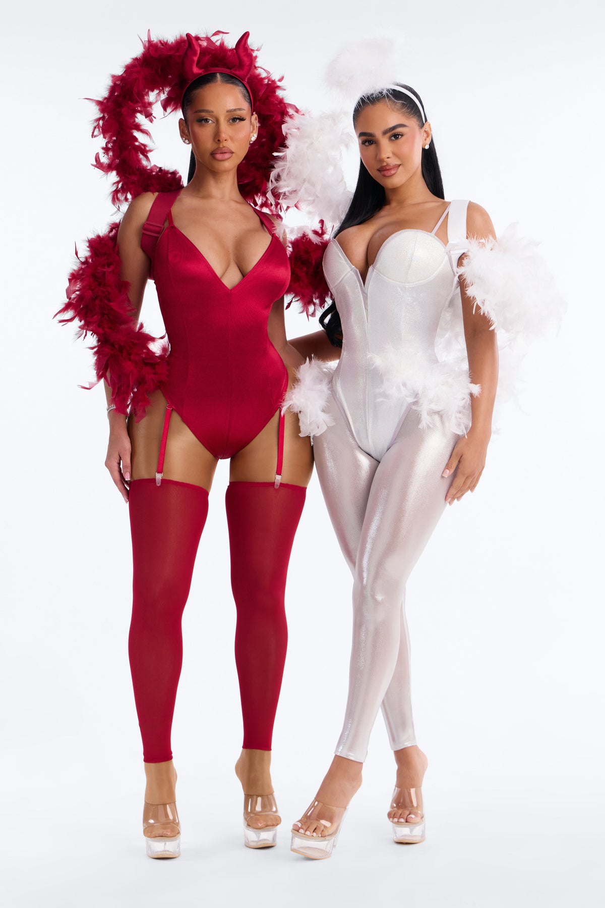 Conjunto de disfraz rojo de 4 piezas, pecaminosamente sexy