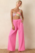 Pantalones de algodón rosas de pierna ancha con cordón Paradisa Dunedin
