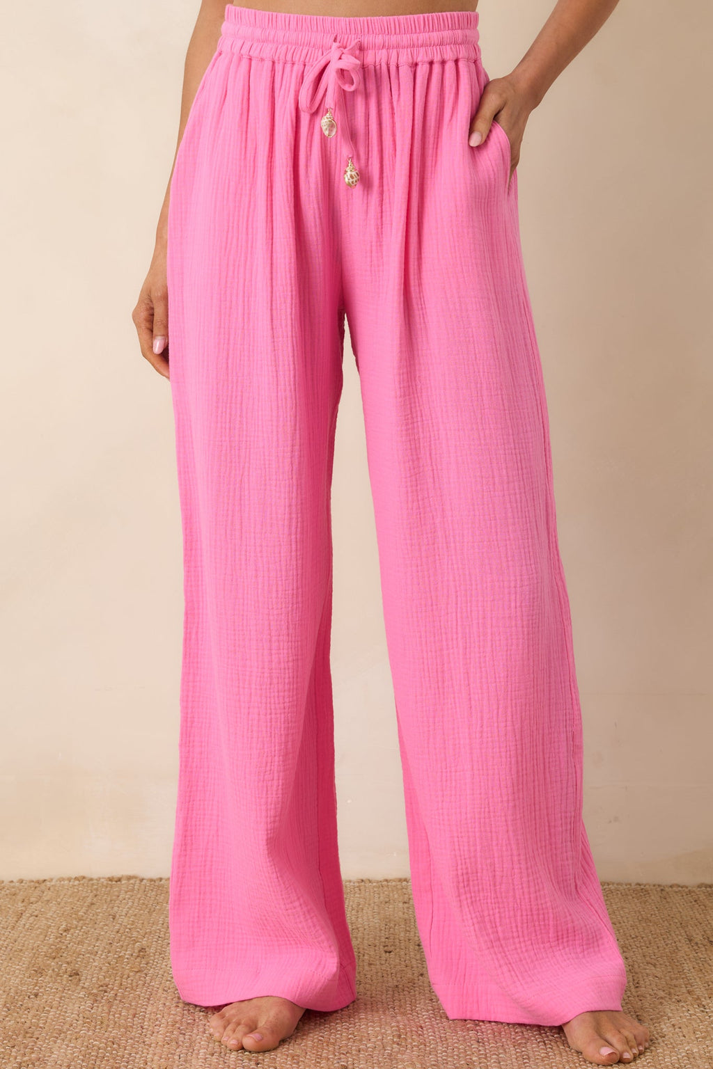 Pantalones de algodón rosas de pierna ancha con cordón Paradisa Dunedin