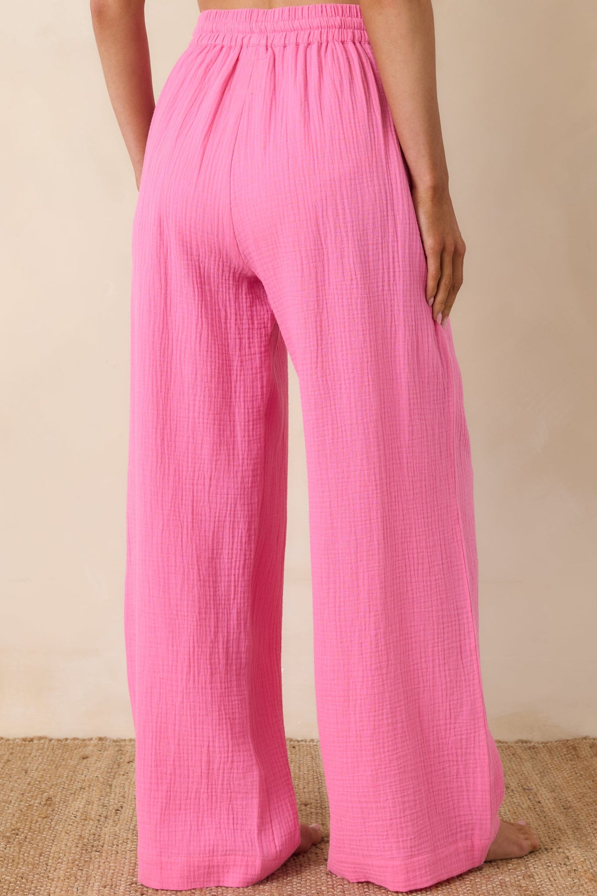 Pantalones de algodón rosas de pierna ancha con cordón Paradisa Dunedin