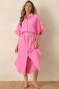Vestido camisero rosa de algodón con cinturón Paradisa St. Augustine