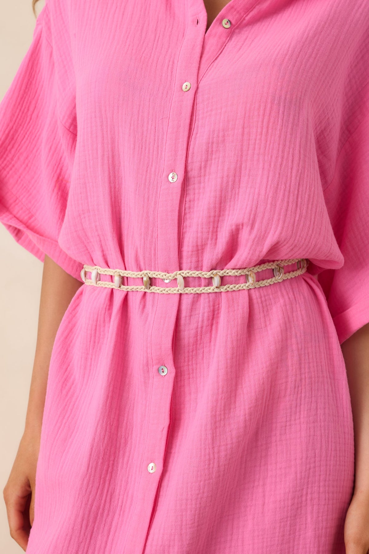 Vestido camisero rosa de algodón con cinturón Paradisa St. Augustine
