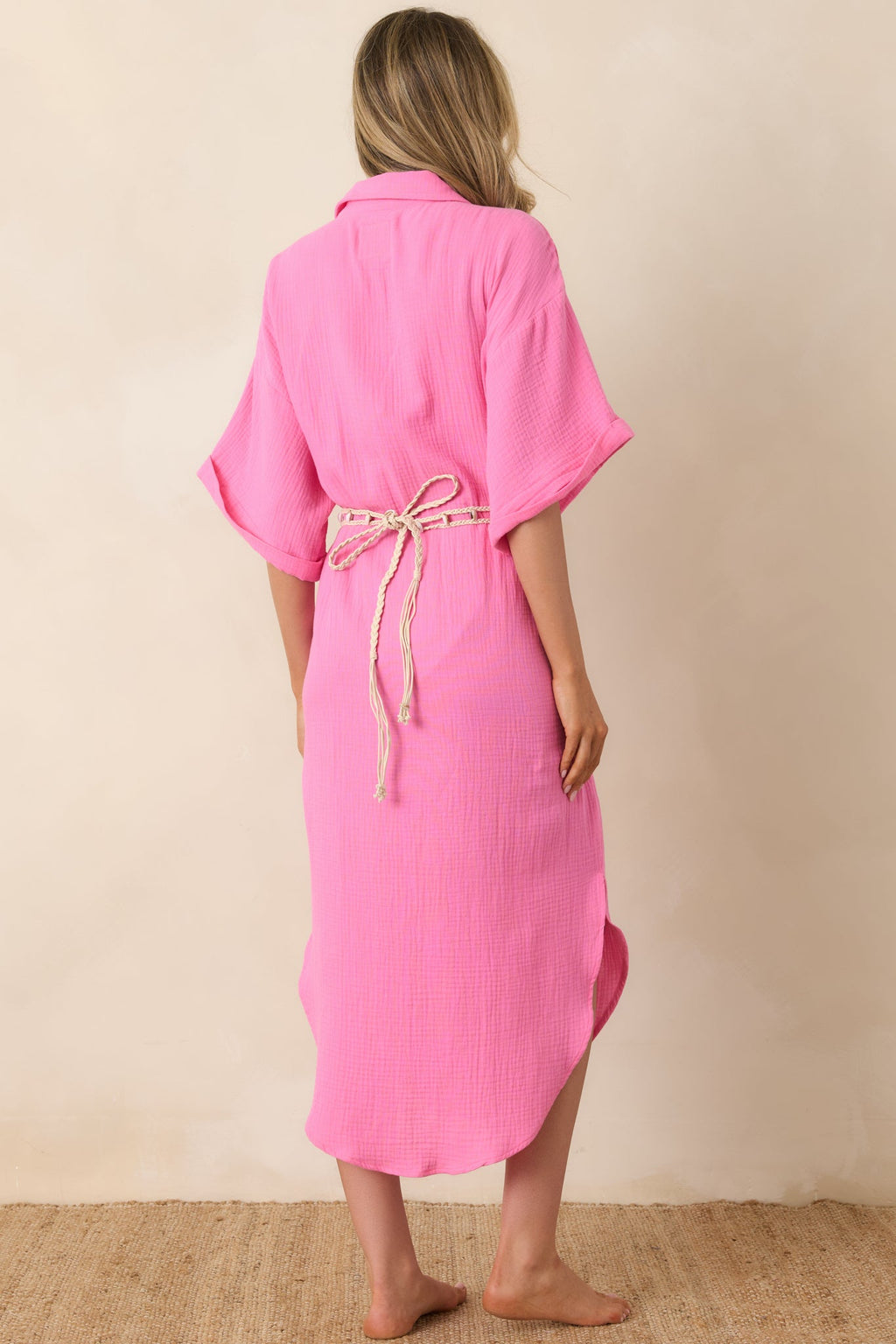 Vestido camisero rosa de algodón con cinturón Paradisa St. Augustine