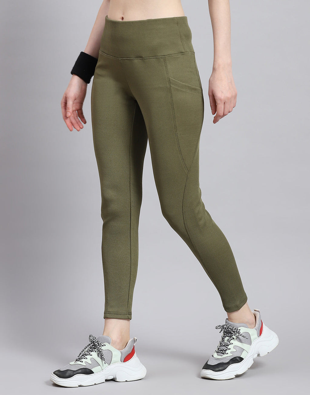 Leggings verdes lisos de corte regular para mujer Rock.it