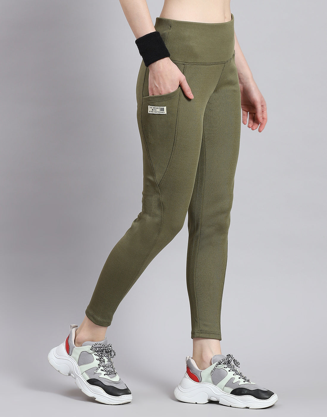 Leggings verdes lisos de corte regular para mujer Rock.it