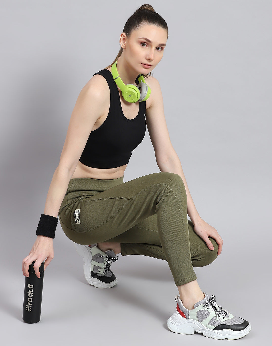 Leggings verdes lisos de corte regular para mujer Rock.it