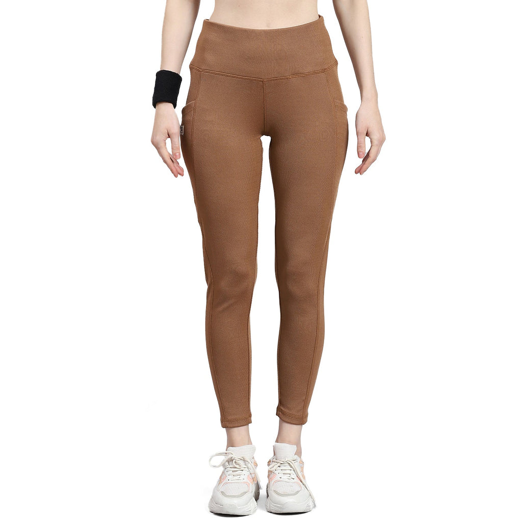 Leggings de corte regular para mujer Rock.it, color camel marrón liso