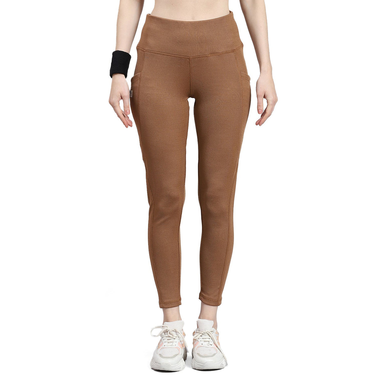 Leggings de corte regular para mujer Rock.it, color camel marrón liso