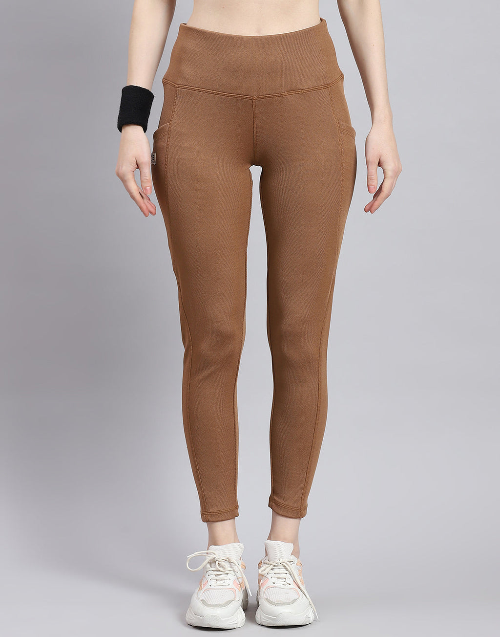 Leggings de corte regular para mujer Rock.it, color camel marrón liso