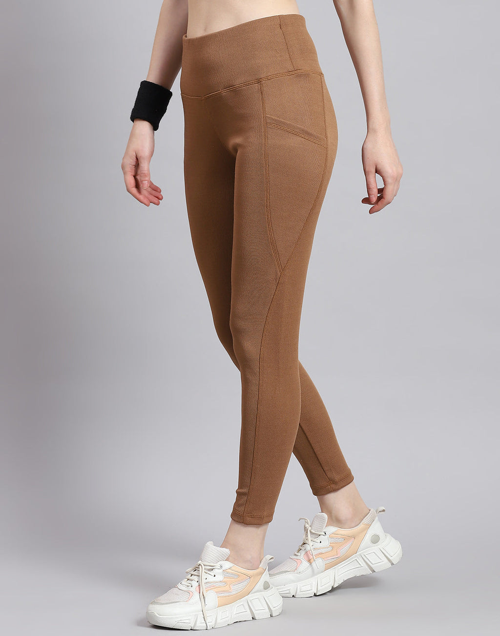 Leggings de corte regular para mujer Rock.it, color camel marrón liso
