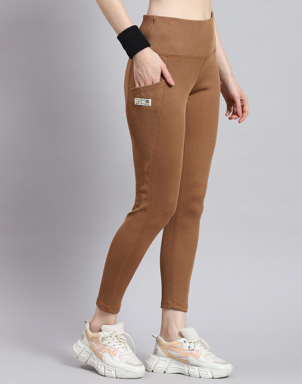 Leggings de corte regular para mujer Rock.it, color camel marrón liso