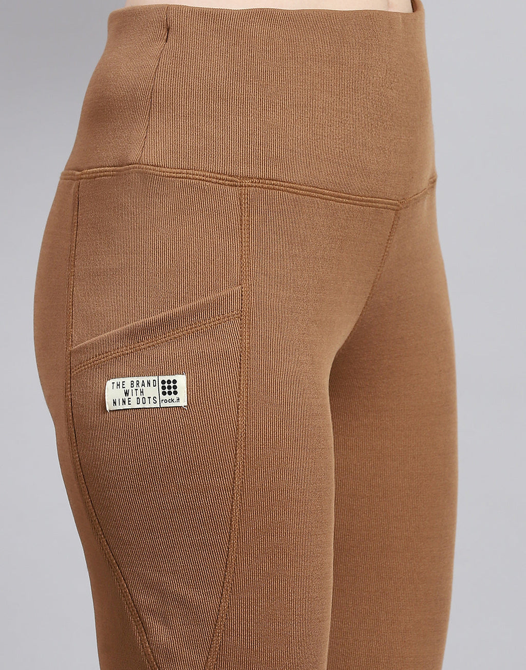 Leggings de corte regular para mujer Rock.it, color camel marrón liso