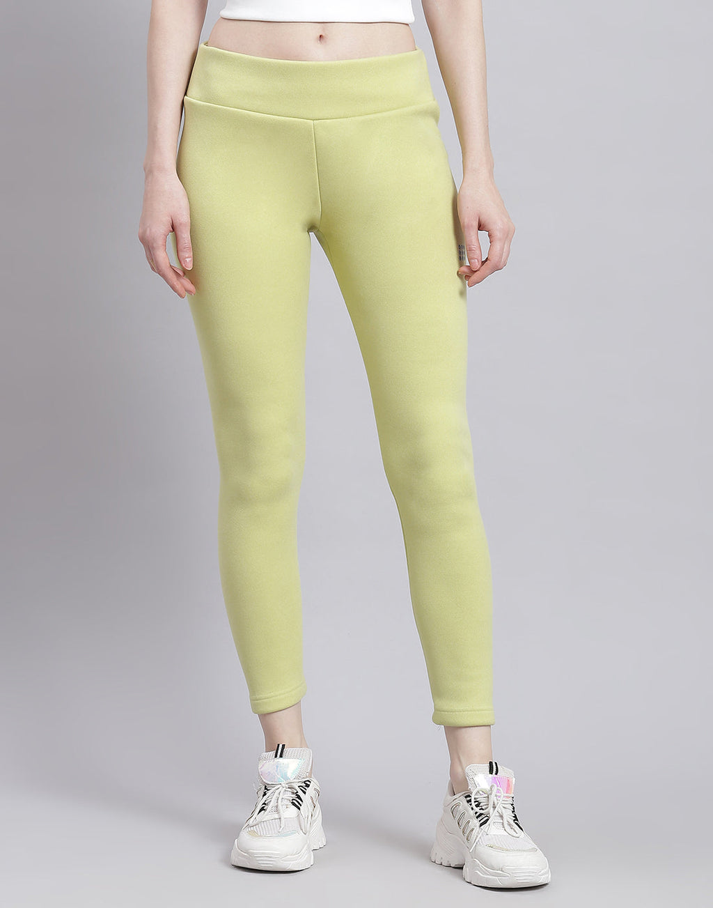Leggings verdes lisos de corte regular para mujer, Rock.it