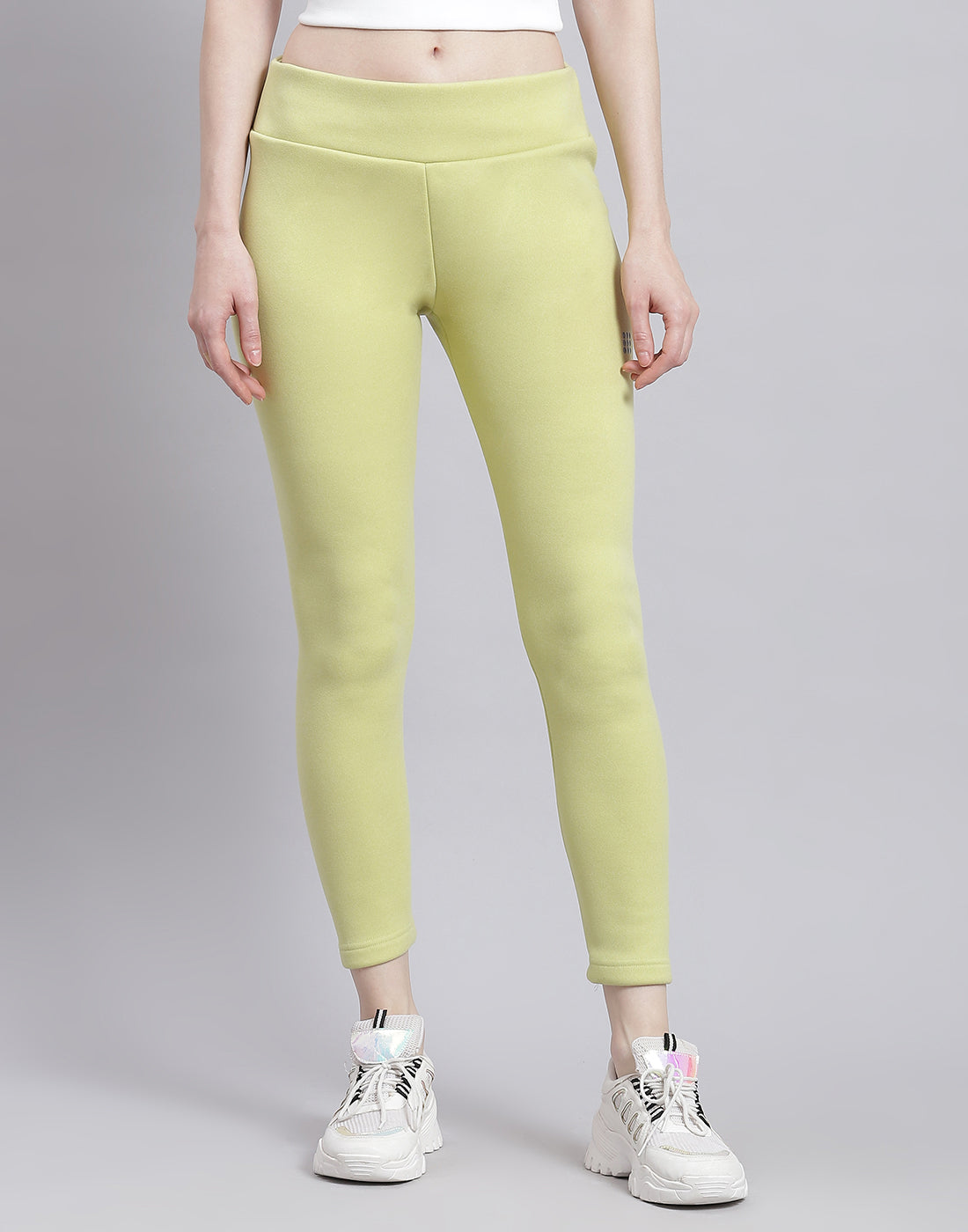 Leggings verdes lisos de corte regular para mujer, Rock.it
