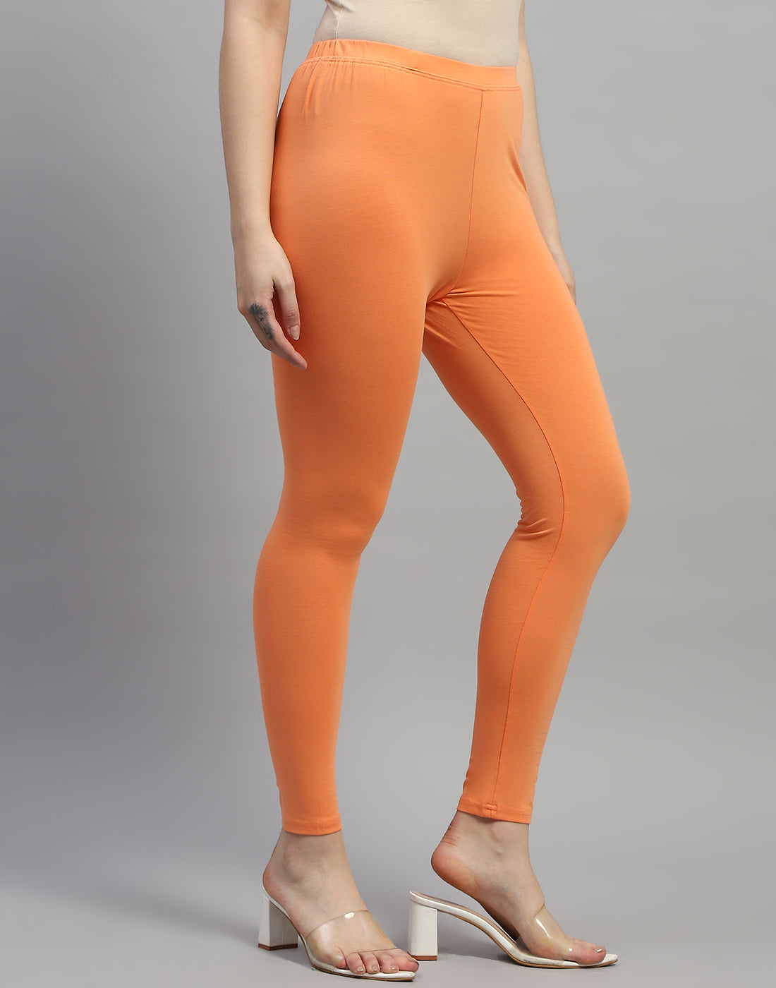 Leggings naranjas lisos de corte regular para mujer
