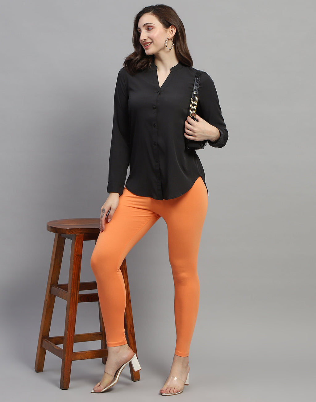 Leggings naranjas lisos de corte regular para mujer