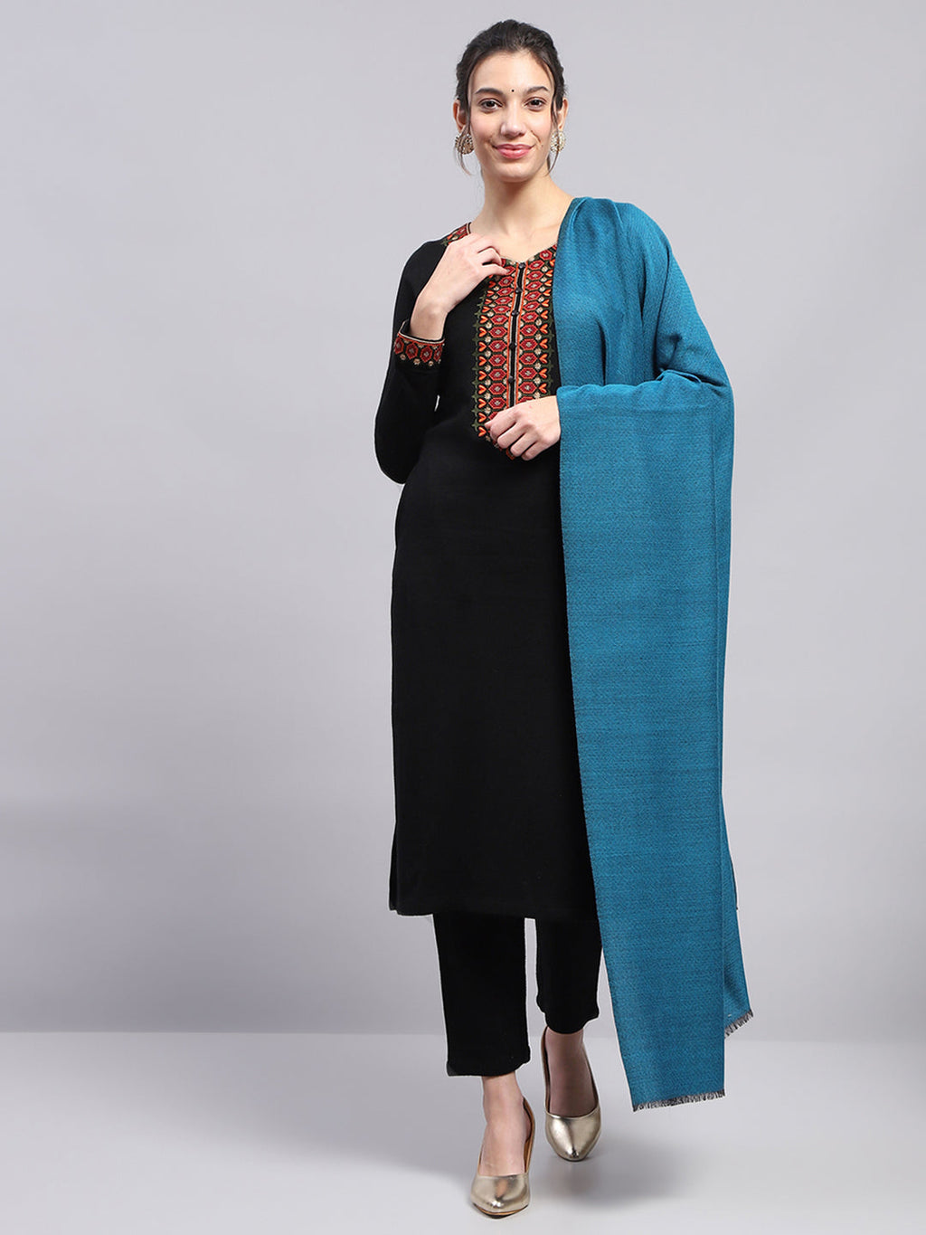 Chal reversible azul liso para mujer