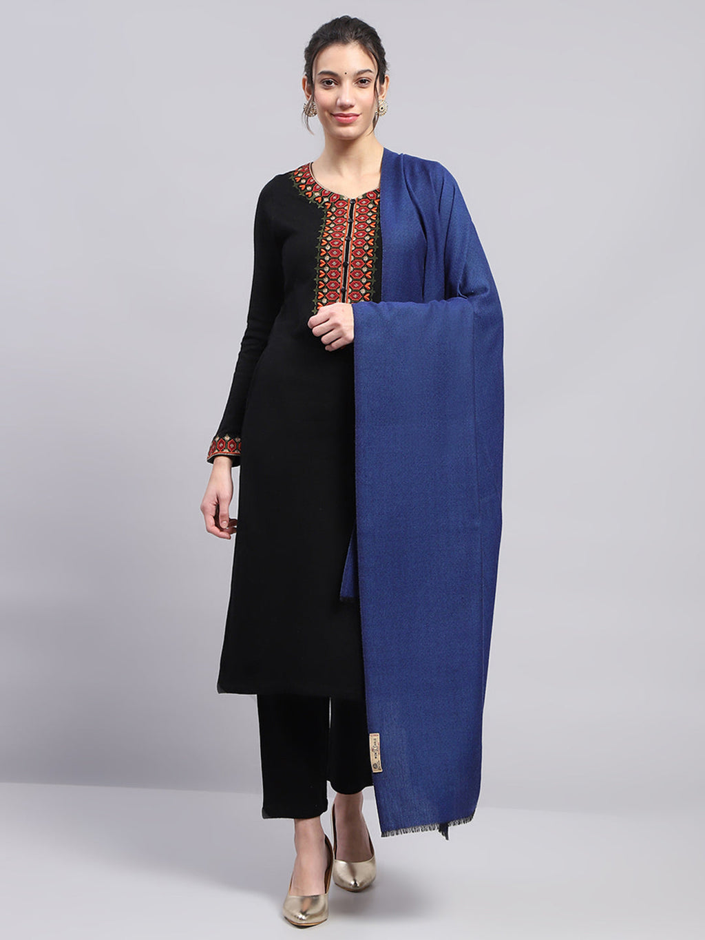 Chal reversible azul liso para mujer