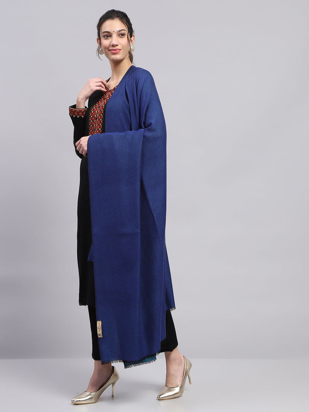 Chal reversible azul liso para mujer