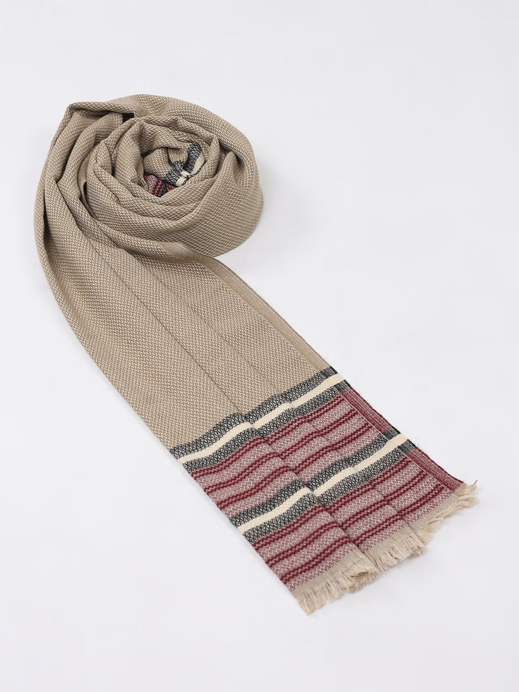 Estola de lana beige con diseño estampado para mujer