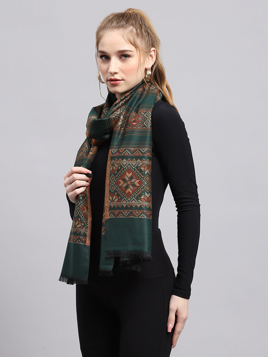 Estola verde estampada para mujer