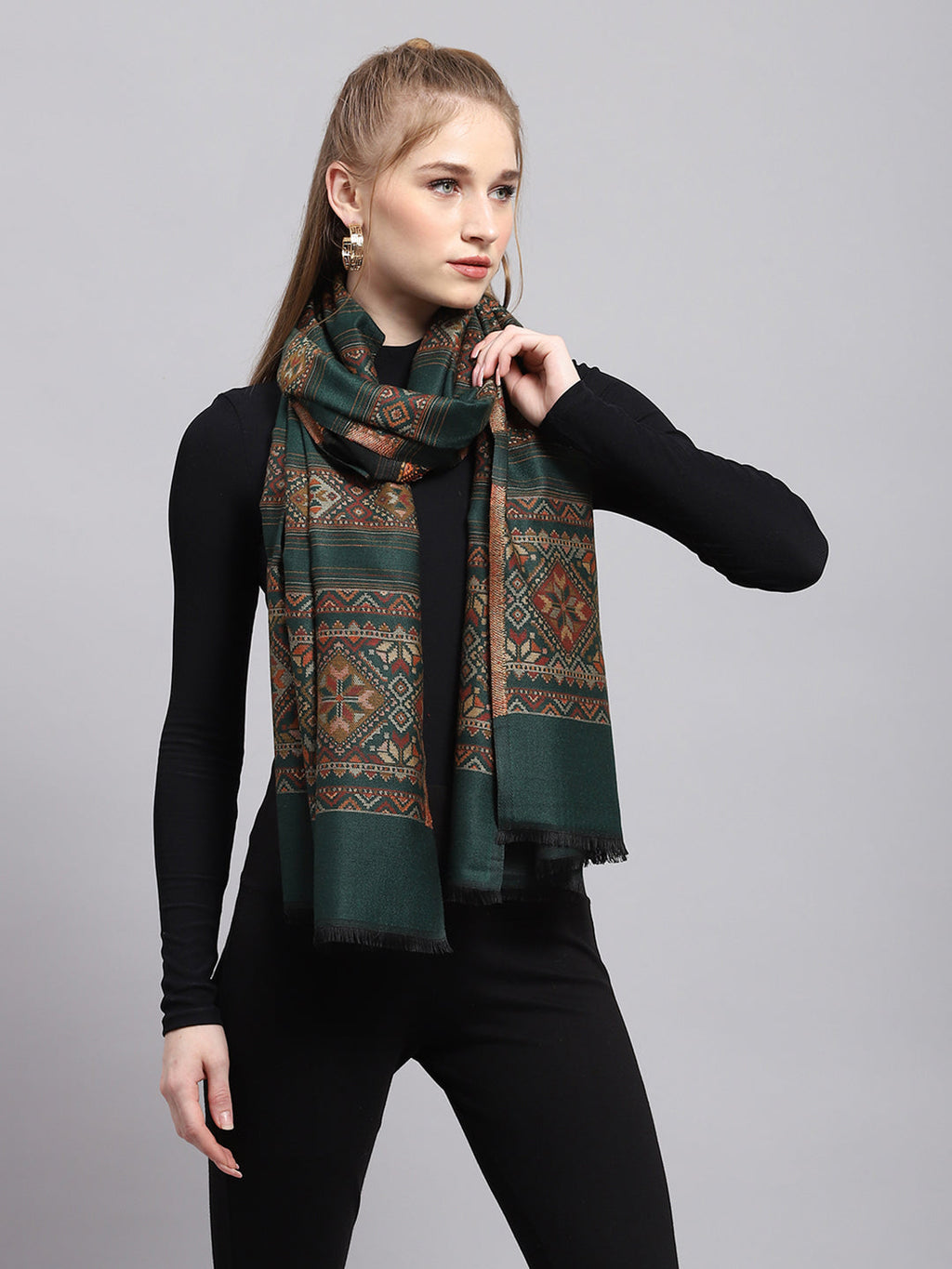 Estola verde estampada para mujer